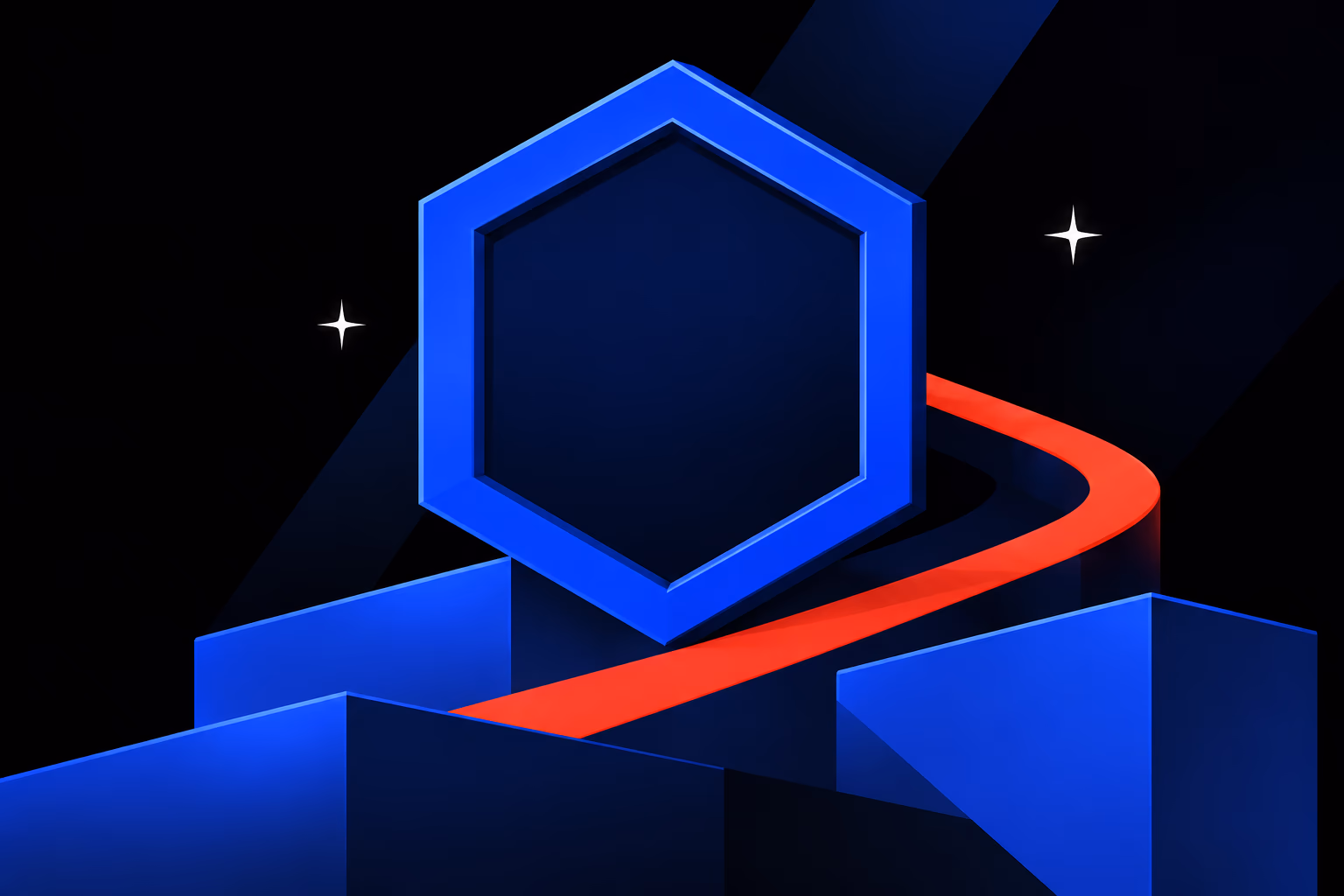 Emblema da temporada sobre degraus azuis e um percurso vermelho